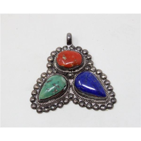 VINTAGE SOLID .925 SILVER GEMSTONE PENDANT, 21.83g