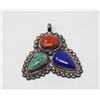 Image 1 : VINTAGE SOLID .925 SILVER GEMSTONE PENDANT, 21.83g