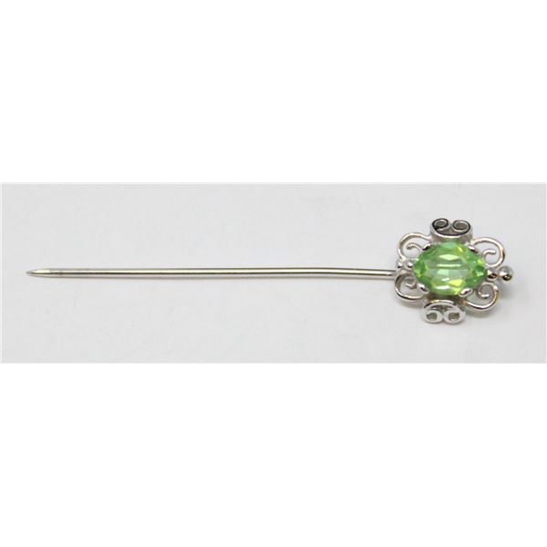 SOLID .925 SILVER GREEN GEMSTONE PIN BROACH