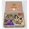 Image 1 : OLD CIGAR BOX FILLED WITH MISC. VINTAGE JEWELRY