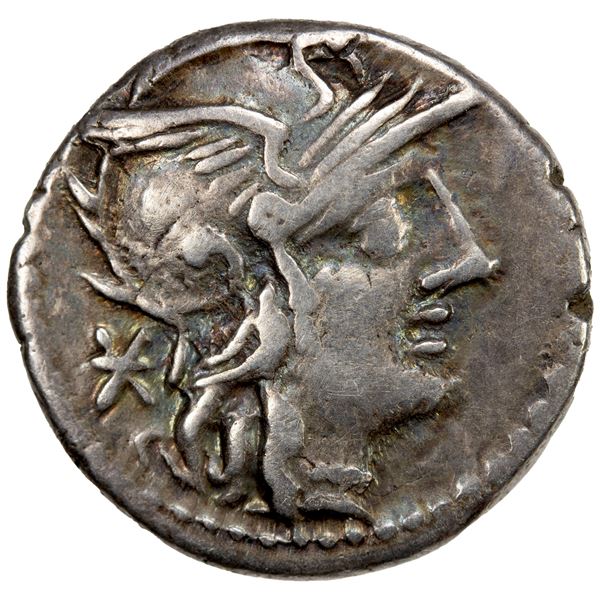 ROMAN REPUBLIC: Ti. Minucius C.f. Augurinus, AR denarius (3.86g), Rome, 134 BC, F-VF