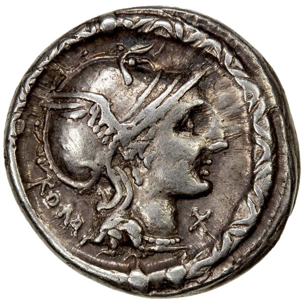 ROMAN REPUBLIC: L. Manlius Torquatus, AR denarius (3.95g), Rome, 113-112 BC, VF