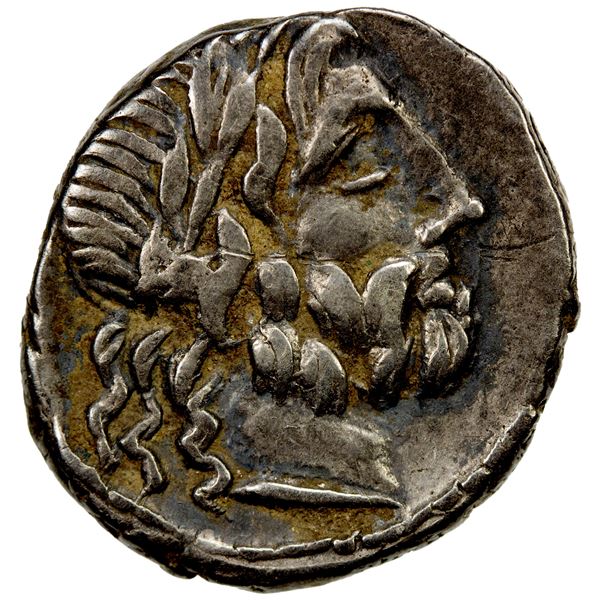 ROMAN REPUBLIC: Cn. Lentulus Clodianus, AR quinarius (2.11g), Rome, 88 BC, Choice VF