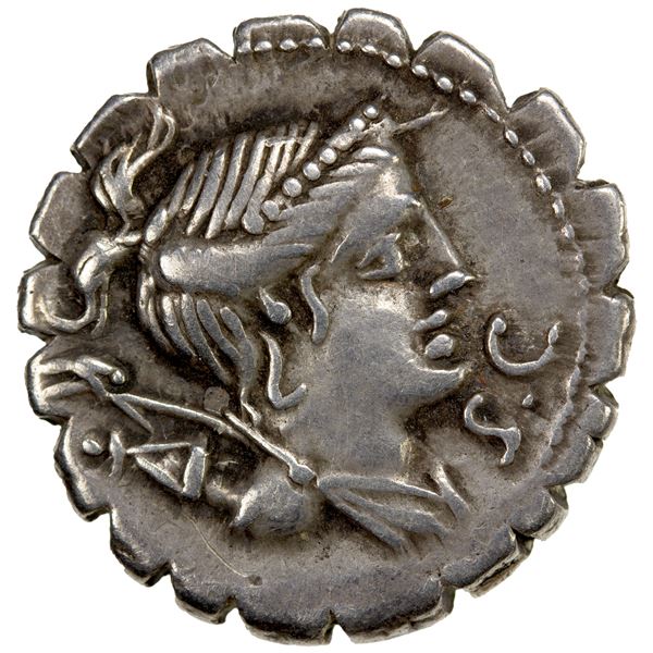 ROMAN REPUBLIC: Ti. Claudius Ti. f. Ap. n. Nero, AR denarius serratus (3.96g), Rome, 79 BC, VF