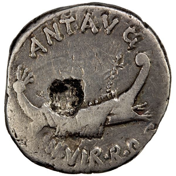 ROMAN IMPERATORIAL PERIOD: Marc Antony, AR denarius (3.37g), Patrae(?), 32-31 BC, VG-F