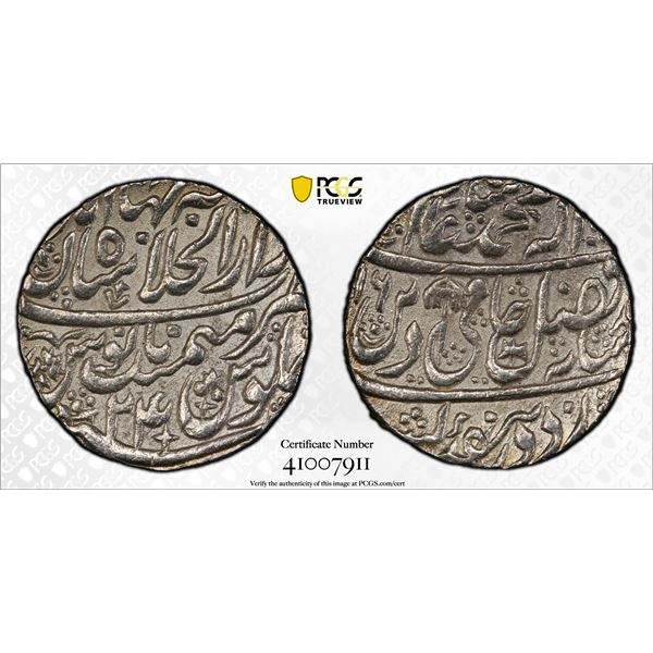 MUGHAL: Shah Alam II, 1759-1806, AR rupee, Shahjahanabad, AH1196 year 24, PCGS AU55