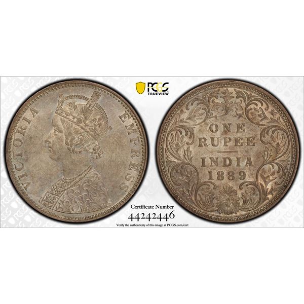 BRITISH INDIA: AR rupee, 1889-B, PCGS AU58