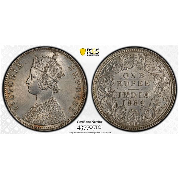 BRITISH INDIA: AR rupee, 1884-C, PCGS UNC details