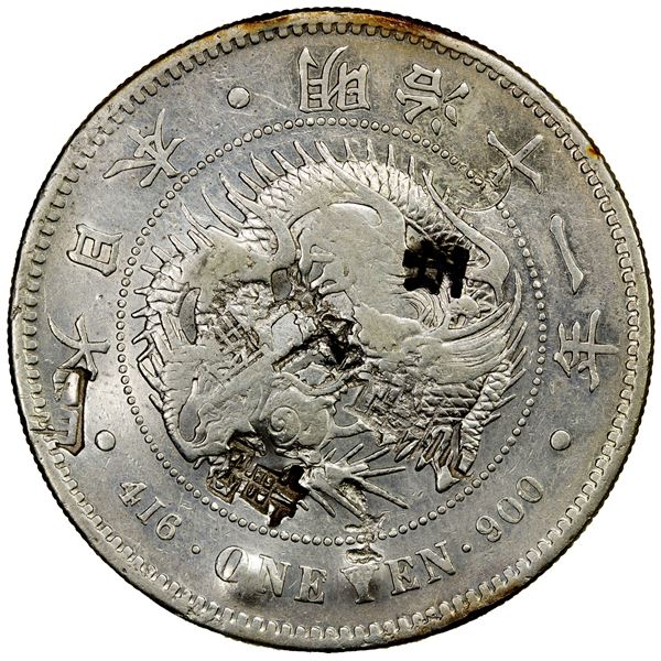 CHOPMARKED COINS: JAPAN: Meiji, 1868-1912, AR yen, year 11 (1878), VF