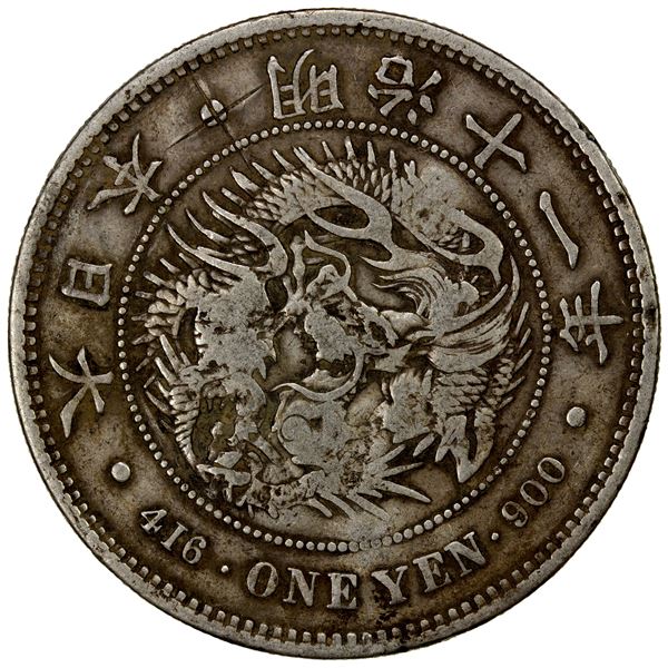 CHOPMARKED COINS: JAPAN: Meiji, 1868-1912, AR yen, year 11 (1878), VF