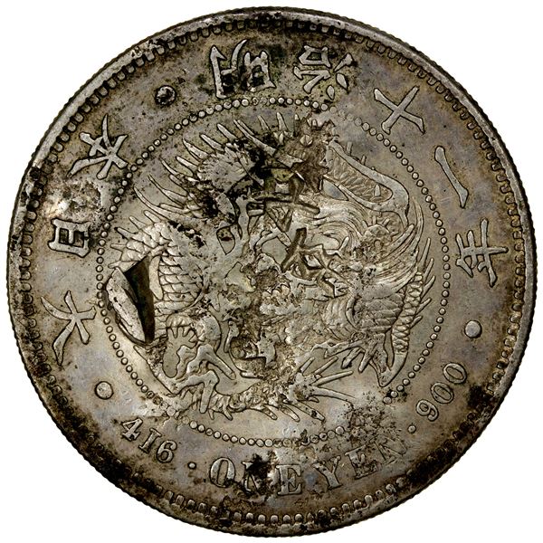 CHOPMARKED COINS: JAPAN: Meiji, 1868-1912, AR yen, year 11 (1878), VF