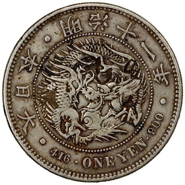 CHOPMARKED COINS: JAPAN: Meiji, 1868-1912, AR yen, year 11 (1878), VF