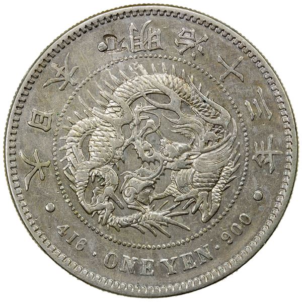 CHOPMARKED COINS: JAPAN: Meiji, 1868-1912, AR yen, year 13 (1880), EF