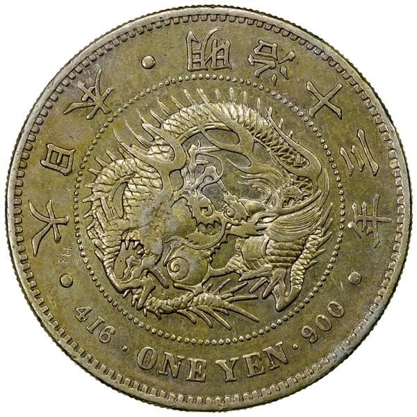 CHOPMARKED COINS: JAPAN: Meiji, 1868-1912, AR yen, year 13 (1880), EF