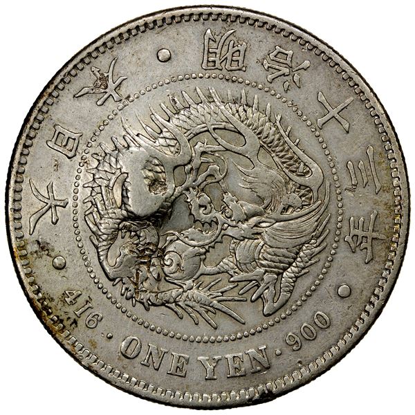 CHOPMARKED COINS: JAPAN: Meiji, 1868-1912, AR yen, year 13 (1880), VF