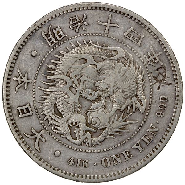 CHOPMARKED COINS: JAPAN: Meiji, 1868-1912, AR yen, year 14 (1881), F-VF