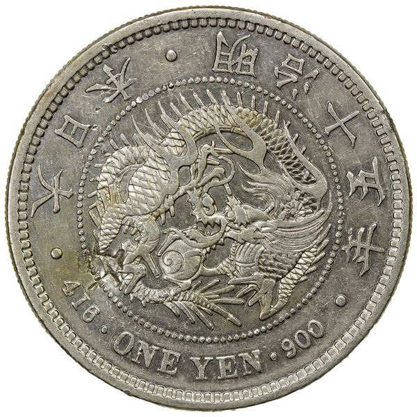 CHOPMARKED COINS: JAPAN: Meiji, 1868-1912, AR yen, year 15 (1882), EF