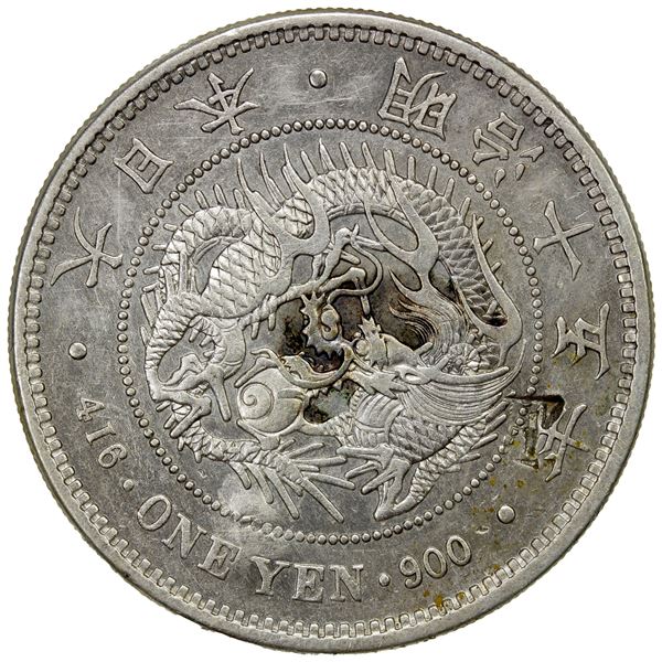 CHOPMARKED COINS: JAPAN: Meiji, 1868-1912, AR yen, year 15 (1882), EF