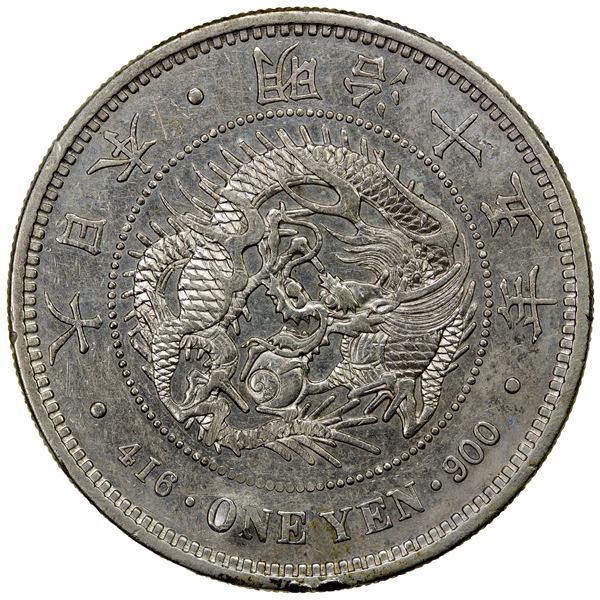 CHOPMARKED COINS: JAPAN: Meiji, 1868-1912, AR yen, year 15 (1882), EF