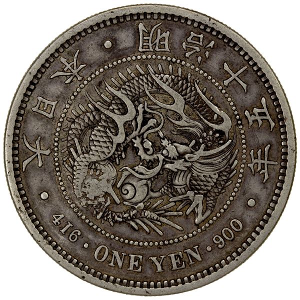 CHOPMARKED COINS: JAPAN: Meiji, 1868-1912, AR yen, year 15 (1882), VF