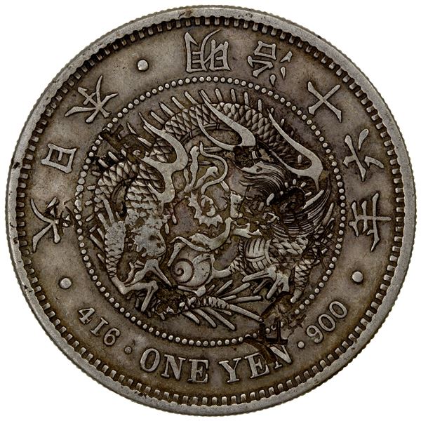 CHOPMARKED COINS: JAPAN: Meiji, 1868-1912, AR yen, year 16 (1883), VF