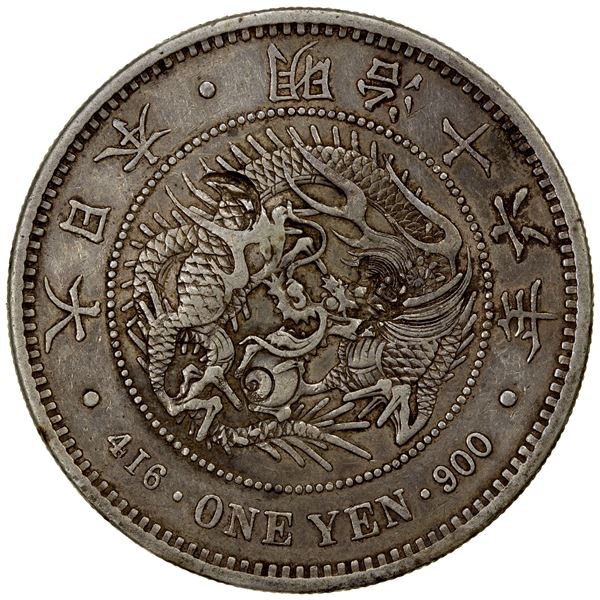 CHOPMARKED COINS: JAPAN: Meiji, 1868-1912, AR yen, year 16 (1883), VF