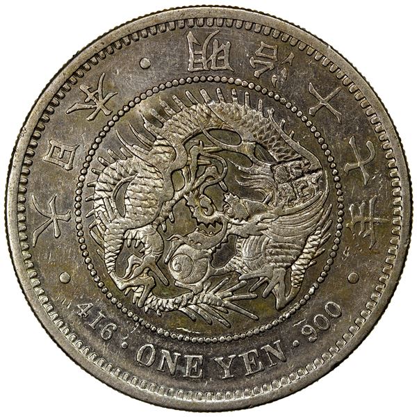 CHOPMARKED COINS: JAPAN: Meiji, 1868-1912, AR yen, year 17 (1884), AU