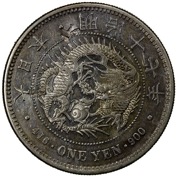 CHOPMARKED COINS: JAPAN: Meiji, 1868-1912, AR yen, year 17 (1884), AU