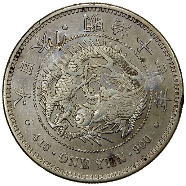 CHOPMARKED COINS: JAPAN: Meiji, 1868-1912, AR yen, year 17 (1884), EF