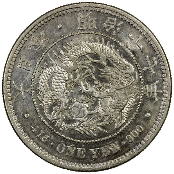 CHOPMARKED COINS: JAPAN: Meiji, 1868-1912, AR yen, year 17 (1884), EF