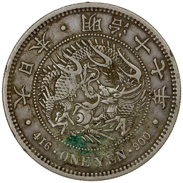 CHOPMARKED COINS: JAPAN: Meiji, 1868-1912, AR yen, year 17 (1884), VF-EF