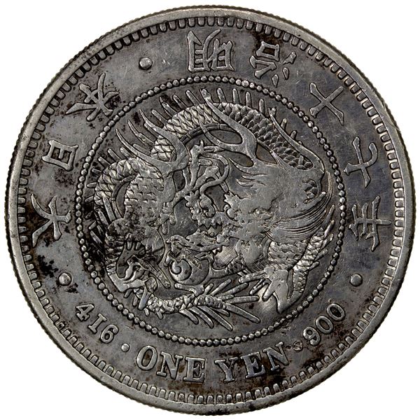 CHOPMARKED COINS: JAPAN: Meiji, 1868-1912, AR yen, year 17 (1884), VF-EF