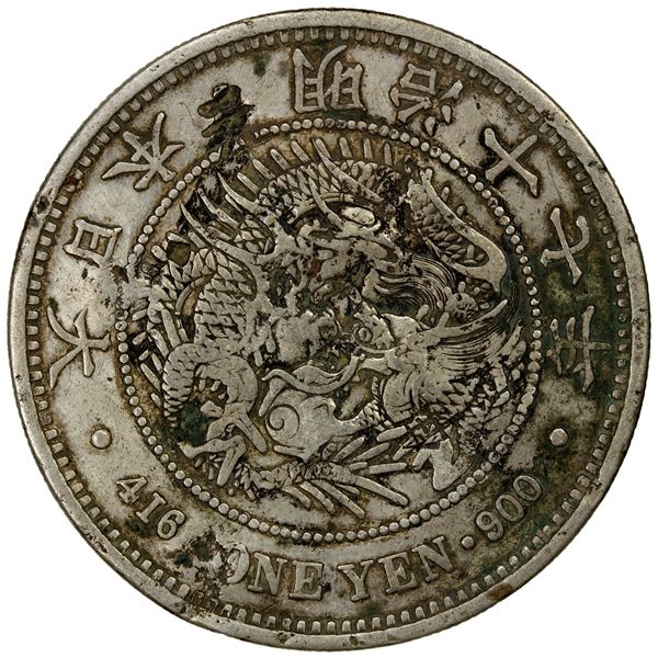 CHOPMARKED COINS: JAPAN: Meiji, 1868-1912, AR yen, year 17 (1884), VF