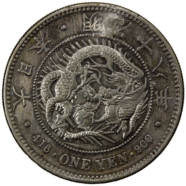 CHOPMARKED COINS: JAPAN: Meiji, 1868-1912, AR yen, year 18 (1885), AU