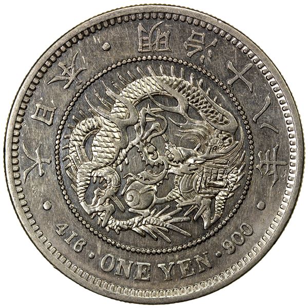 CHOPMARKED COINS: JAPAN: Meiji, 1868-1912, AR yen, year 18 (1885), AU