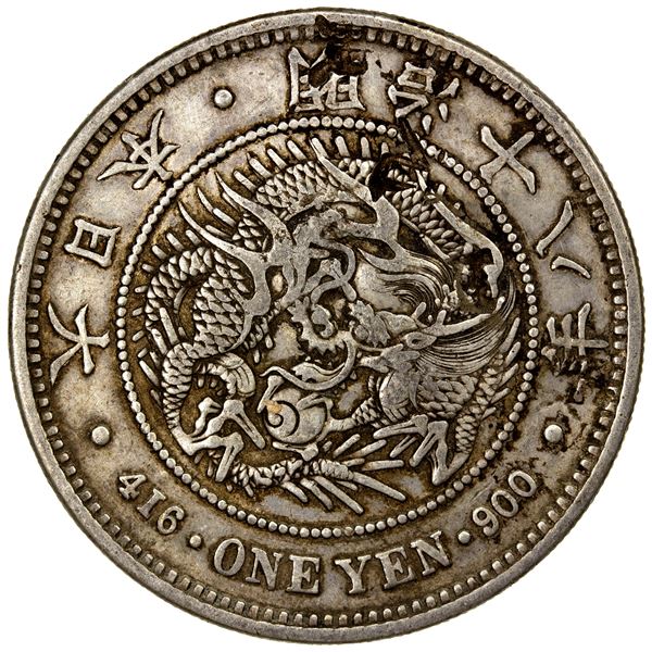 CHOPMARKED COINS: JAPAN: Meiji, 1868-1912, AR yen, year 18 (1885), VF-EF