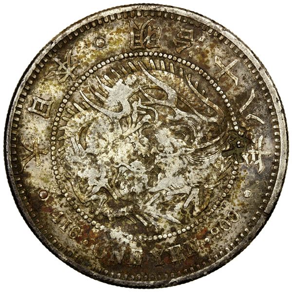 CHOPMARKED COINS: JAPAN: Meiji, 1868-1912, AR yen, year 18 (1885), VF