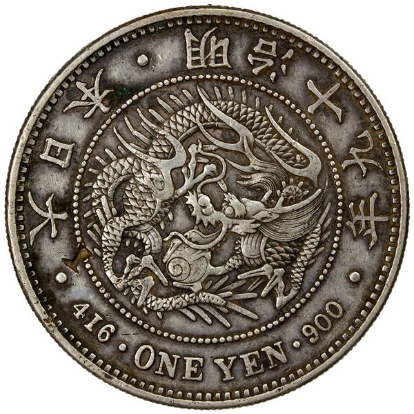 CHOPMARKED COINS: JAPAN: Meiji, 1868-1912, AR yen, year 19 (1886), EF