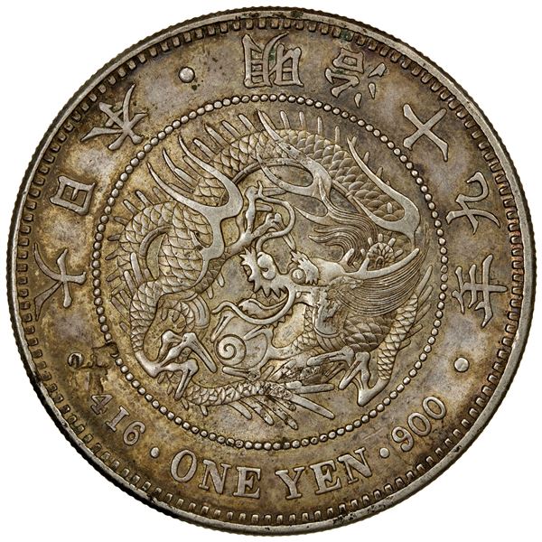 CHOPMARKED COINS: JAPAN: Meiji, 1868-1912, AR yen, year 19 (1886), EF