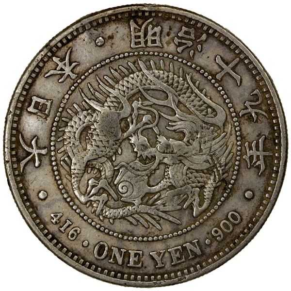 CHOPMARKED COINS: JAPAN: Meiji, 1868-1912, AR yen, year 19 (1886), VF