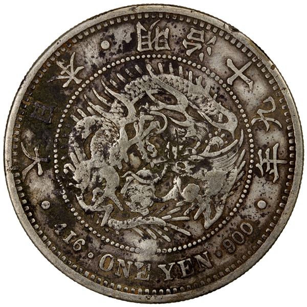 CHOPMARKED COINS: JAPAN: Meiji, 1868-1912, AR yen, year 19 (1886), VF