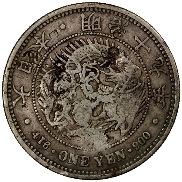 CHOPMARKED COINS: JAPAN: Meiji, 1868-1912, AR yen, year 19 (1886), VF