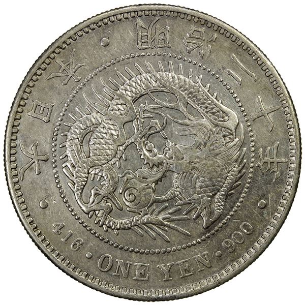 CHOPMARKED COINS: JAPAN: Meiji, 1868-1912, AR yen, year 20 (1887), EF