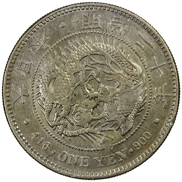CHOPMARKED COINS: JAPAN: Meiji, 1868-1912, AR yen, year 20 (1887), EF