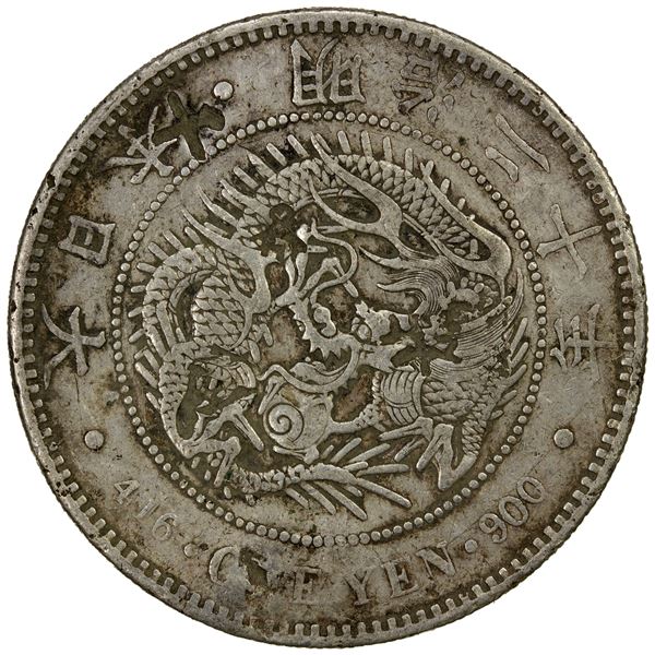 CHOPMARKED COINS: JAPAN: Meiji, 1868-1912, AR yen, year 20 (1887), EF