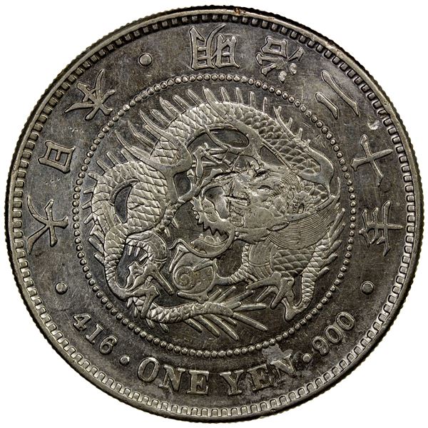 CHOPMARKED COINS: JAPAN: Meiji, 1868-1912, AR yen, year 20 (1887), EF-AU