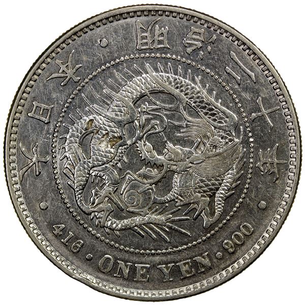 CHOPMARKED COINS: JAPAN: Meiji, 1868-1912, AR yen, year 20 (1887), EF-AU