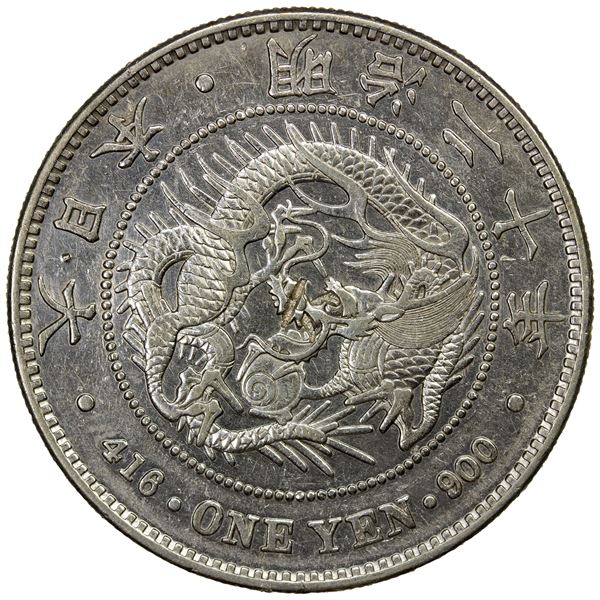 CHOPMARKED COINS: JAPAN: Meiji, 1868-1912, AR yen, year 20 (1887), EF-AU