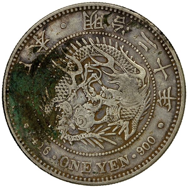 CHOPMARKED COINS: JAPAN: Meiji, 1868-1912, AR yen, year 20 (1887), VF