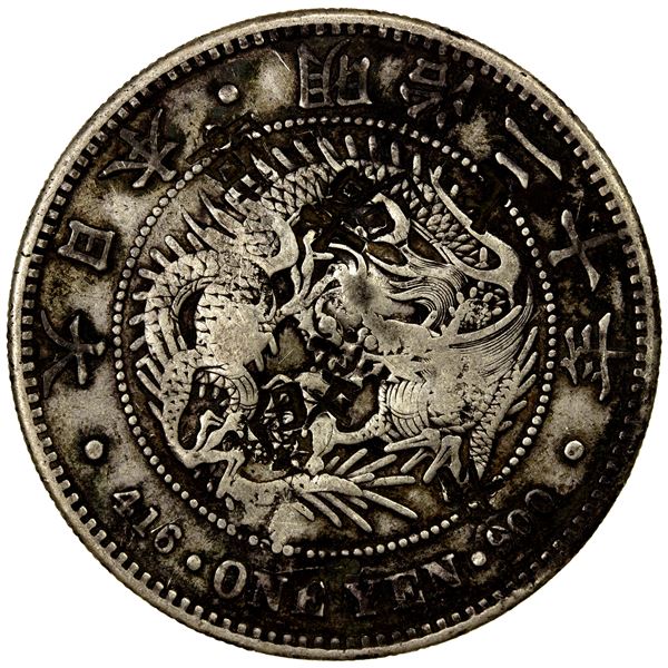 CHOPMARKED COINS: JAPAN: Meiji, 1868-1912, AR yen, year 20 (1887), VF
